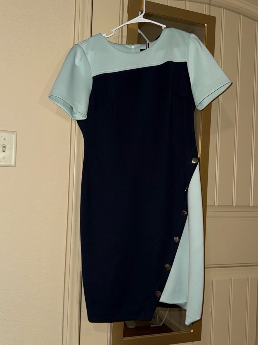 Tommy Hilfiger Navy and Mint Two-Tone Midi Sheath Dress